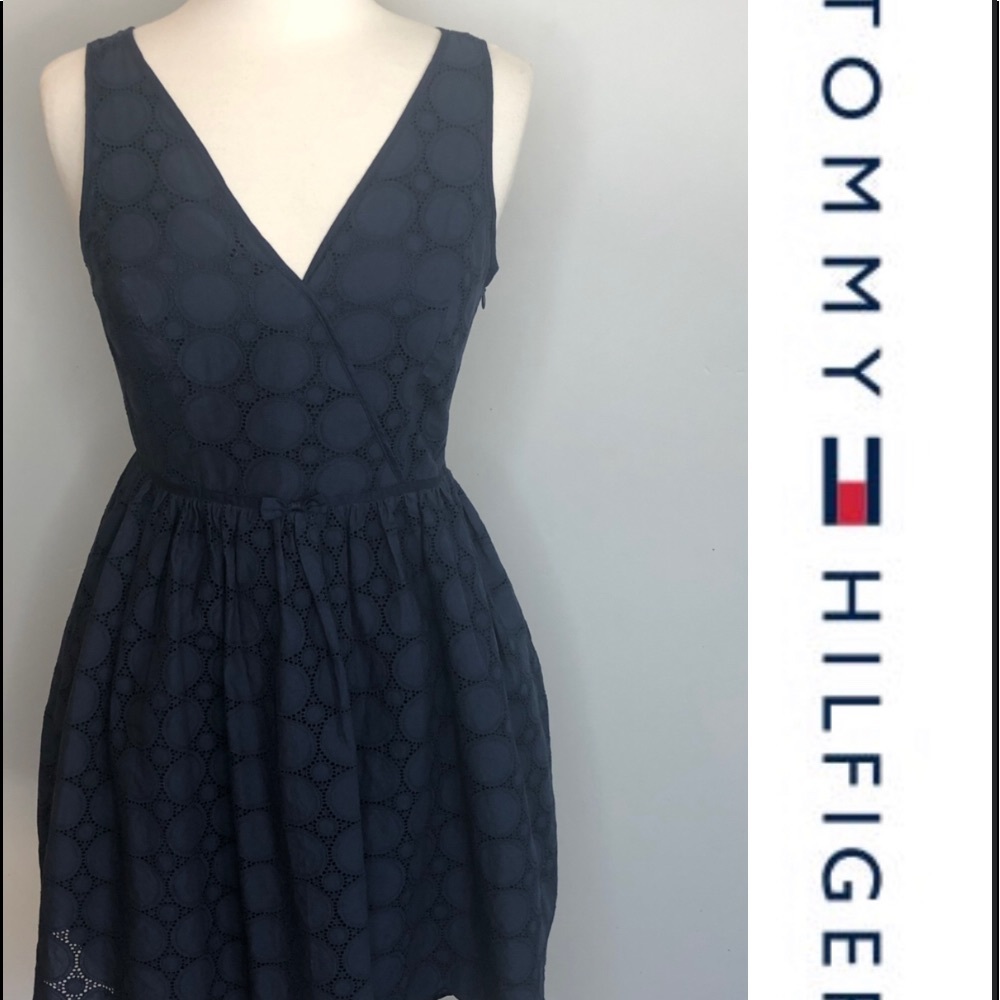 TOMMY HILFIGER NAVY BLUE EYELET DRESS